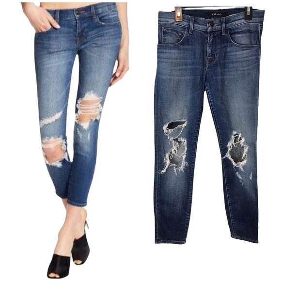 J Brand Denim - J Brand 9326 Low Rise Crop Skinny Jeans decoy destruct Sz 26